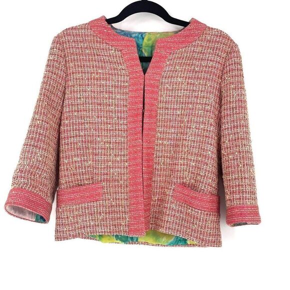 Jonofui Women's Tweed 3/4 Sleeve Lined Blazer Jacket‎ Pink Medium Silk lining - Picture 1 of 16